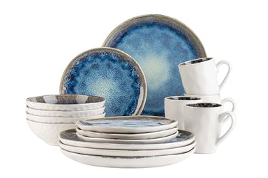 MÄSER 934092 Serie Frozen, Geschirr Set aus Keramik für 4 Personen, 16-teiliges Kombiservice mit organischen Formen, blau gesprenkeltes Service, Steinzeug, Dunkelblau im Sale